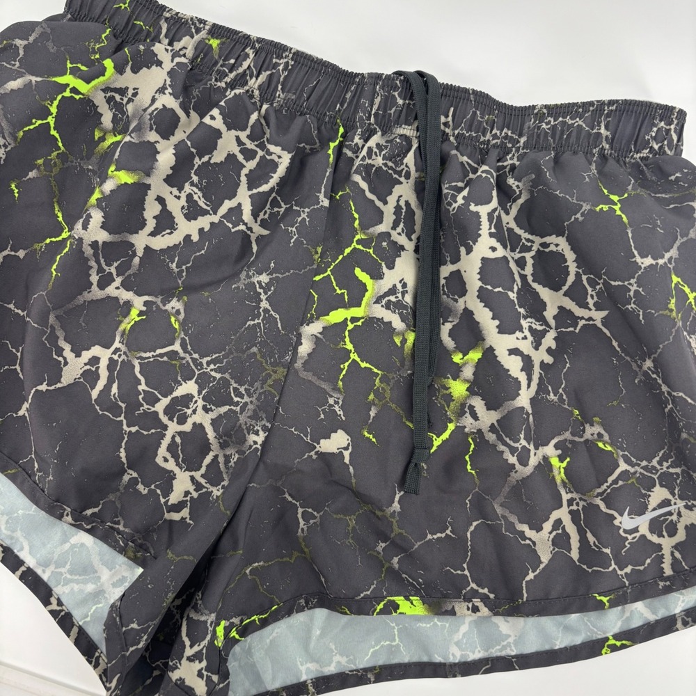 Nike Running Shorts Womens Small Grey Lime Green‎ Excellent Dri-FIT Marble Print